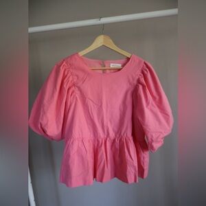 NWT Vestique Pink Puff Sleeve Blouse Size Large